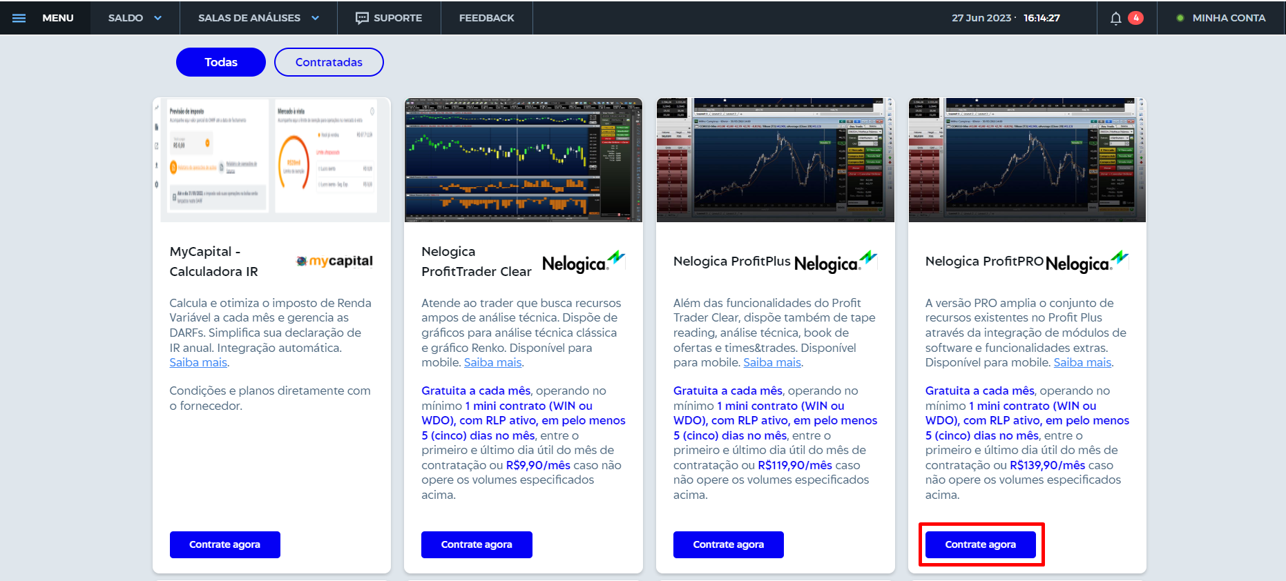 Local de Instalação das Plataformas Profit – Nelogica Sistemas de Software