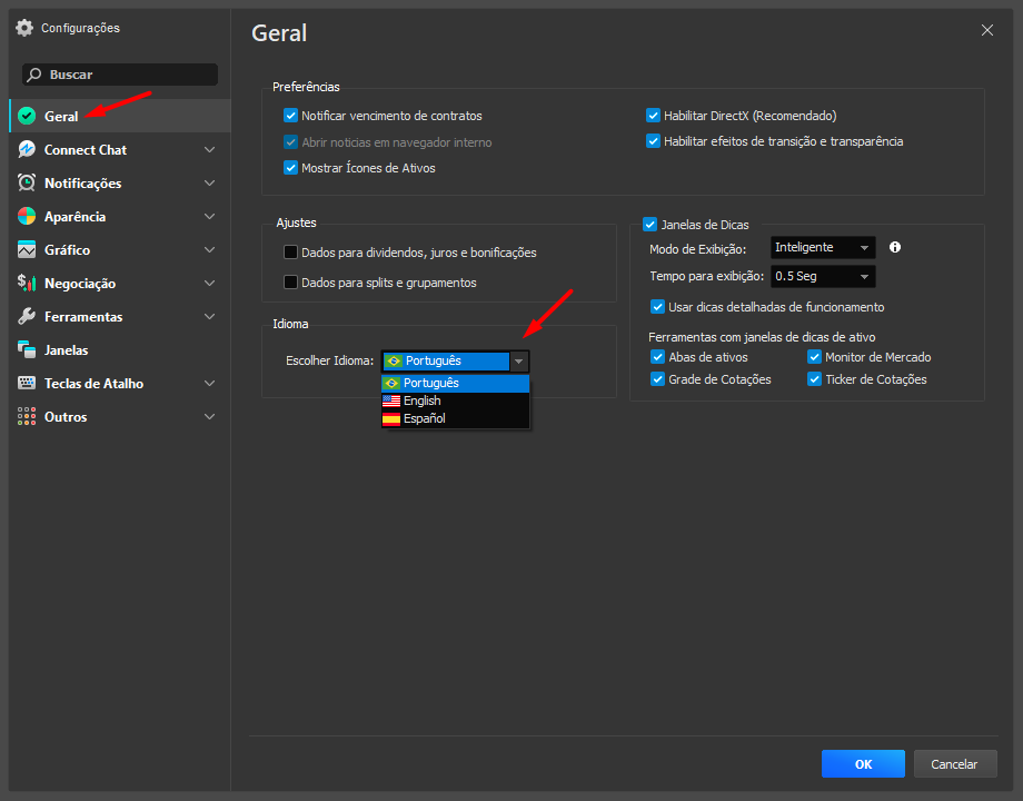 escolher idioma nas configuracoes do profit.png