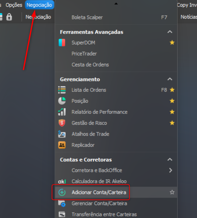 adicionar contacarteira no menu negociação.png