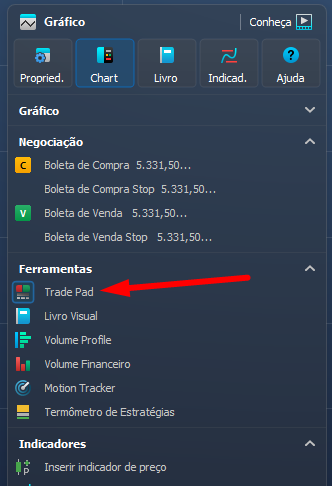adicionando a opção Trade pad no gráfico.png
