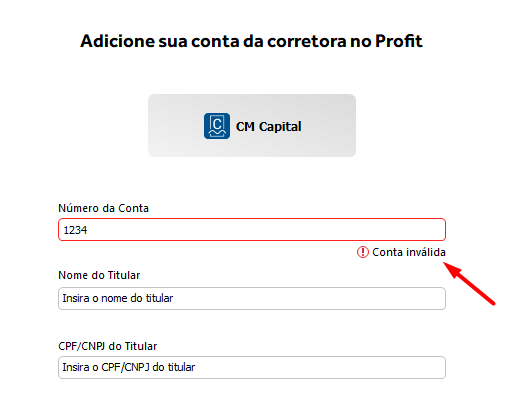 conta inválida sendo exibida ao tentar adicionar nova conta de roteamento.png