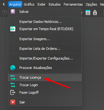 Trocar licença no menu superior arquivo.png