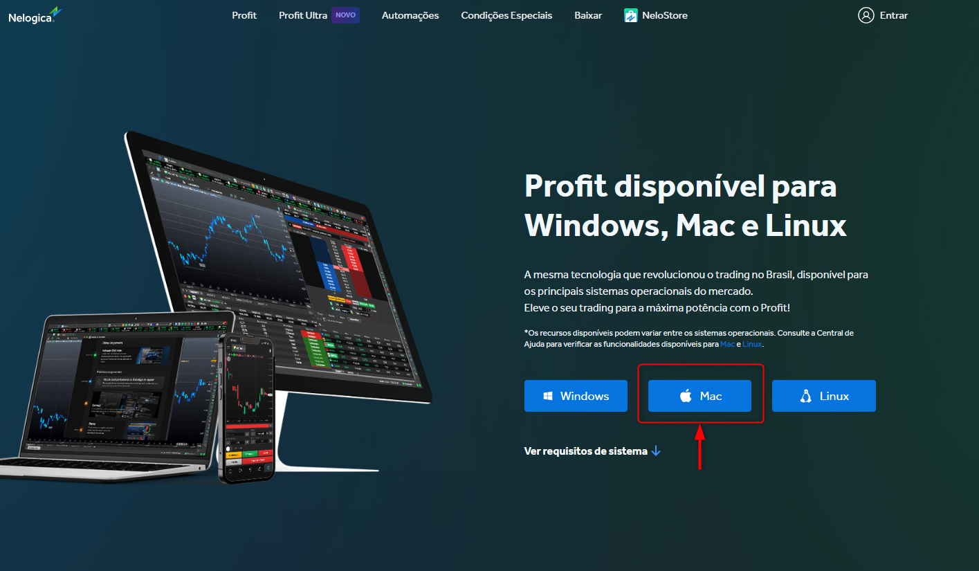 Botão de Download do Profit no Mac